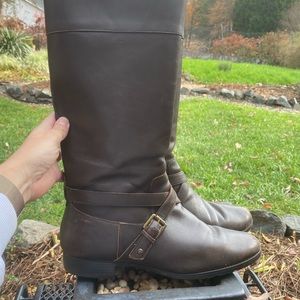 Dark brown knee high flat heeled boots by Ralph Lauren